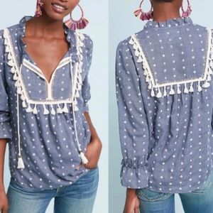 Anthropologie Maeve Embroidered Tassle Blouse
